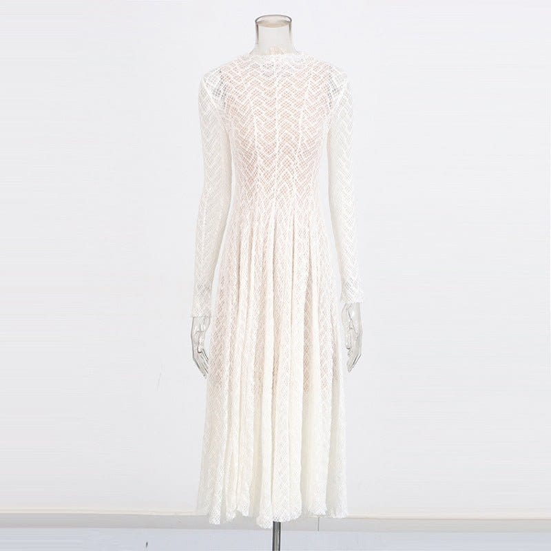 Geometric Lace Mock Neck Maxi Dress (MS397) - A-1 Thread Vault