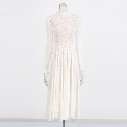 Geometric Lace Mock Neck Maxi Dress (MS397) - A-1 Thread Vault