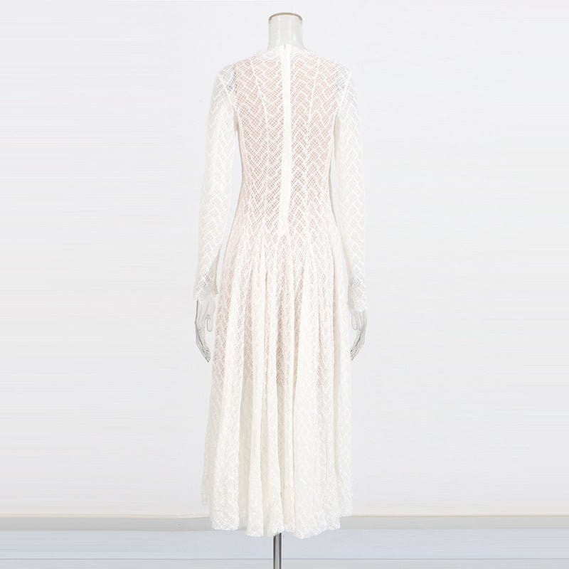 Geometric Lace Mock Neck Maxi Dress (MS397) - A-1 Thread Vault