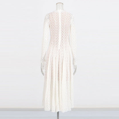 Geometric Lace Mock Neck Maxi Dress (MS397) - A-1 Thread Vault