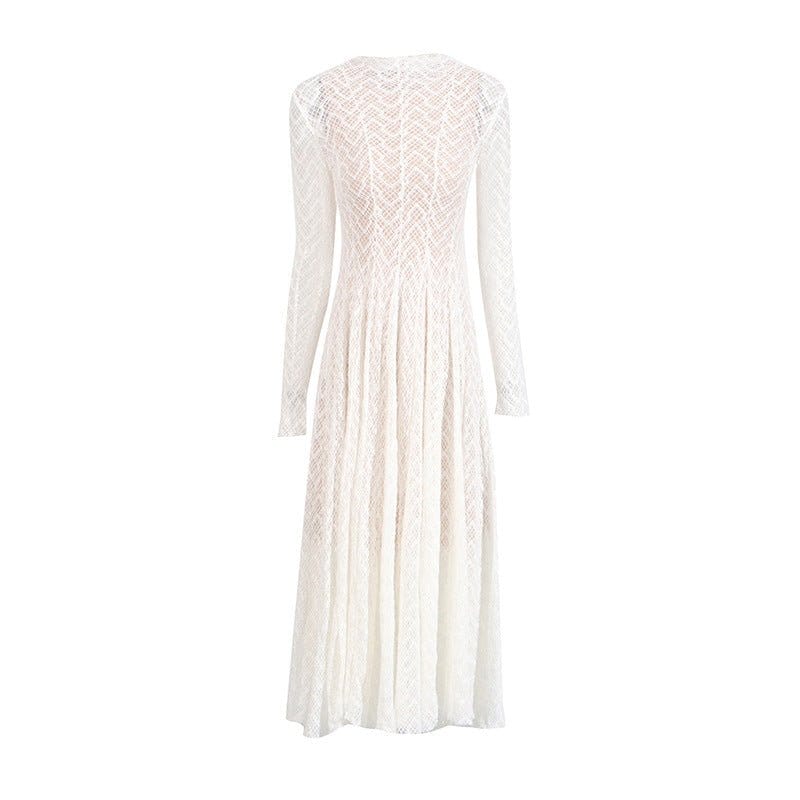 Geometric Lace Mock Neck Maxi Dress (MS397) - A-1 Thread Vault