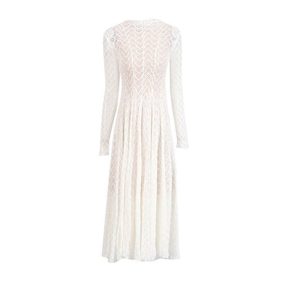 Geometric Lace Mock Neck Maxi Dress (MS397) - A-1 Thread Vault