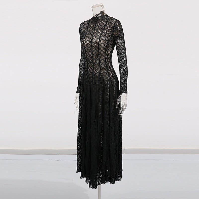 Geometric Lace Mock Neck Maxi Dress (MS397) - A-1 Thread Vault