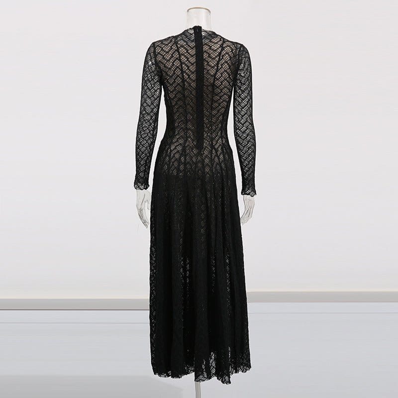 Geometric Lace Mock Neck Maxi Dress (MS397) - A-1 Thread Vault