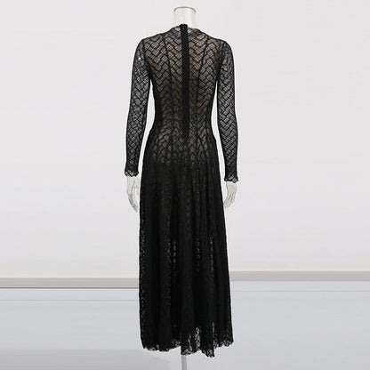Geometric Lace Mock Neck Maxi Dress (MS397) - A-1 Thread Vault