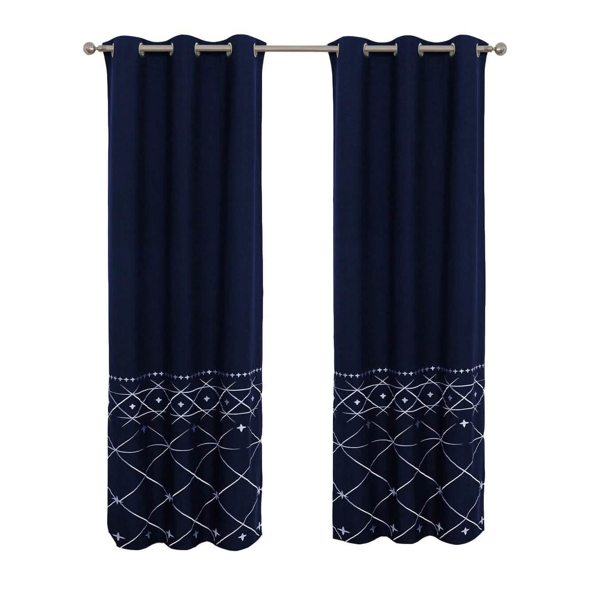 2-Piece Set: Global Indigo Embroidered Window Panel Pair - A-1 Thread Vault