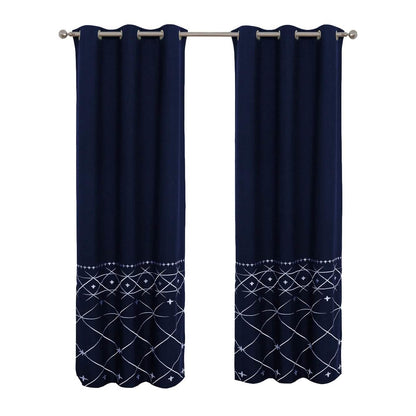 2-Piece Set: Global Indigo Embroidered Window Panel Pair - A-1 Thread Vault