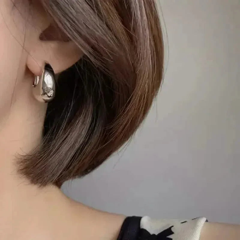 Glossy Chunky Shaped Hoop Earrings Copper Jewelry Vintage Elegant Style Female Geometric Ear Buckles - A-1 Thread Vault