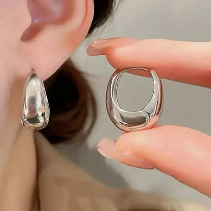 Glossy Chunky Shaped Hoop Earrings Copper Jewelry Vintage Elegant Style Female Geometric Ear Buckles - A-1 Thread Vault