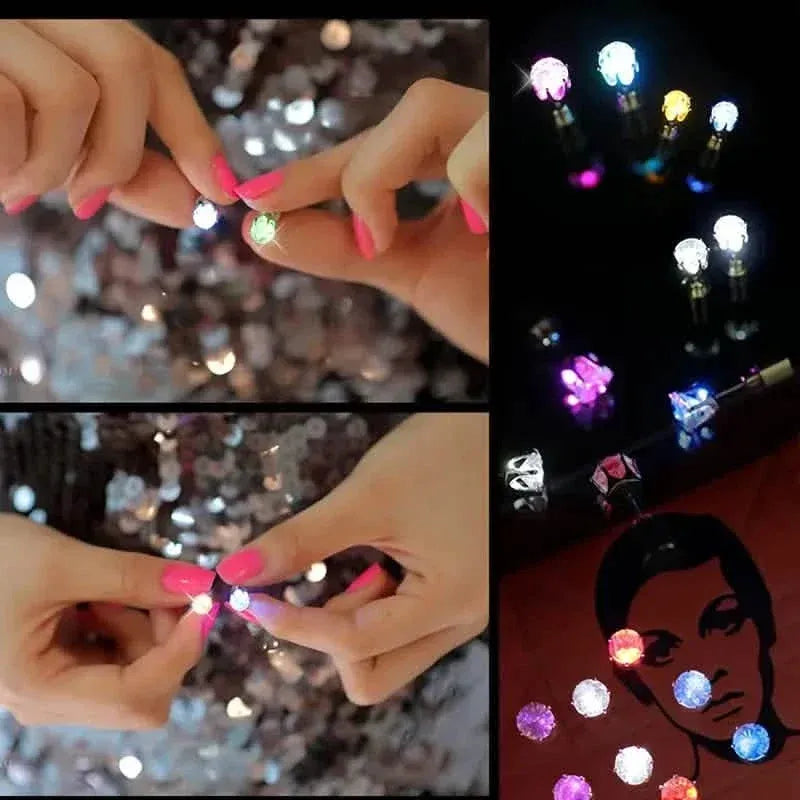 Glowing Rainbow LED Earrings: Color-Changing Ear Drop Pendants with Light-Up Crown Studs - A-1 Thread Vault