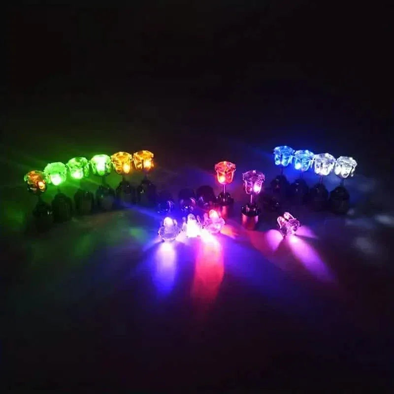 Glowing Rainbow LED Earrings: Color-Changing Ear Drop Pendants with Light-Up Crown Studs - A-1 Thread Vault