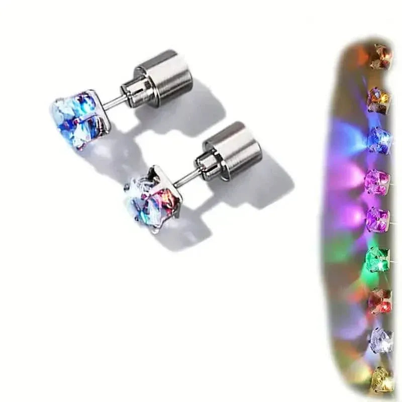 Glowing Rainbow LED Earrings: Color-Changing Ear Drop Pendants with Light-Up Crown Studs - A-1 Thread Vault
