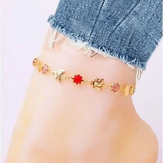 Gold Butterfly with Multi Color Crystal Stone Ankle Bracelet - A-1 Thread Vault