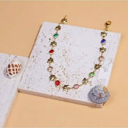 Gold Butterfly with Multi Color Crystal Stone Ankle Bracelet - A-1 Thread Vault