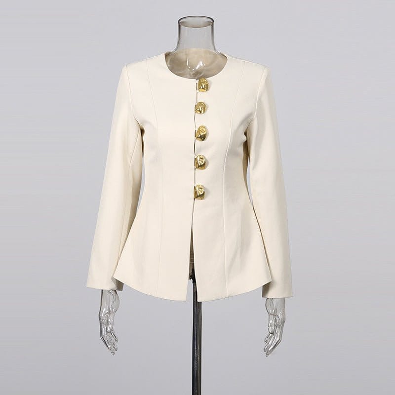 Gold Button Blazer & Straight Leg Pants Set (MS398) - A-1 Thread Vault
