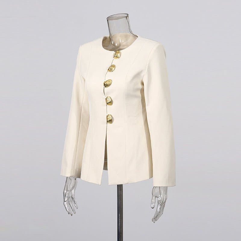 Gold Button Blazer & Straight Leg Pants Set (MS398) - A-1 Thread Vault