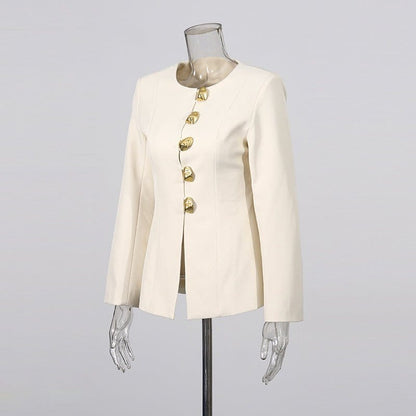 Gold Button Blazer & Straight Leg Pants Set (MS398) - A-1 Thread Vault