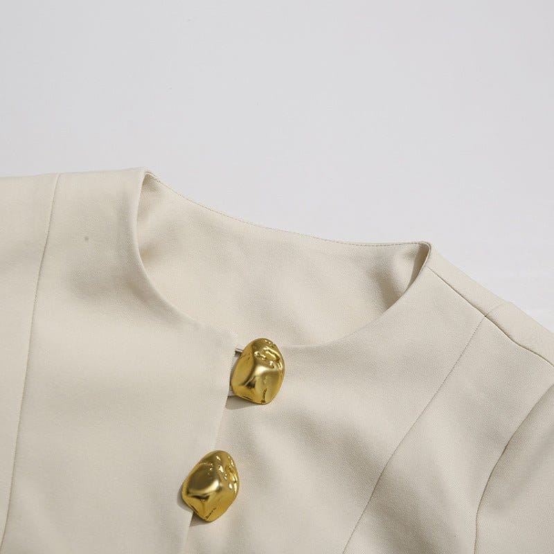 Gold Button Blazer & Straight Leg Pants Set (MS398) - A-1 Thread Vault
