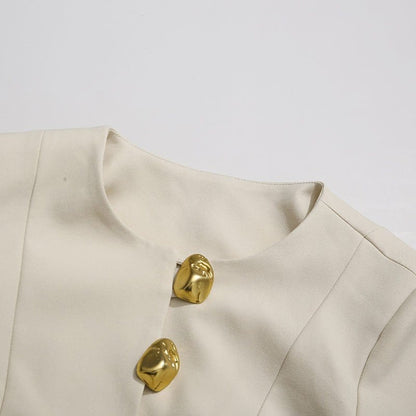 Gold Button Blazer & Straight Leg Pants Set (MS398) - A-1 Thread Vault