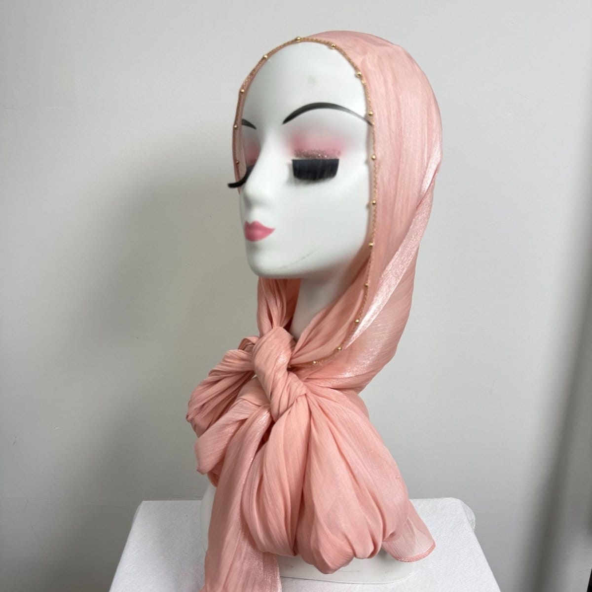 Gold Chain Beaded Edge Crinkle Satin Hijab(MH238) - A-1 Thread Vault
