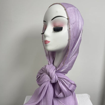 Gold Chain Beaded Edge Crinkle Satin Hijab(MH238) - A-1 Thread Vault