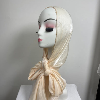 Gold Chain Beaded Edge Crinkle Satin Hijab(MH238) - A-1 Thread Vault