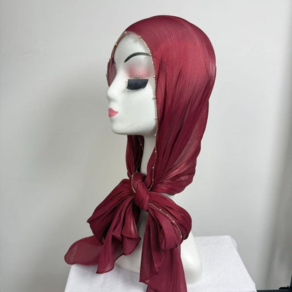 Gold Chain Beaded Edge Crinkle Satin Hijab(MH238) - A-1 Thread Vault