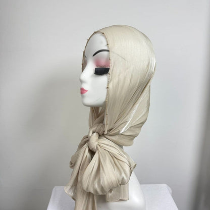 Gold Chain Beaded Edge Crinkle Satin Hijab(MH238) - A-1 Thread Vault