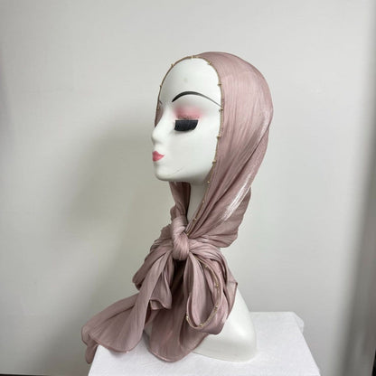 Gold Chain Beaded Edge Crinkle Satin Hijab(MH238) - A-1 Thread Vault