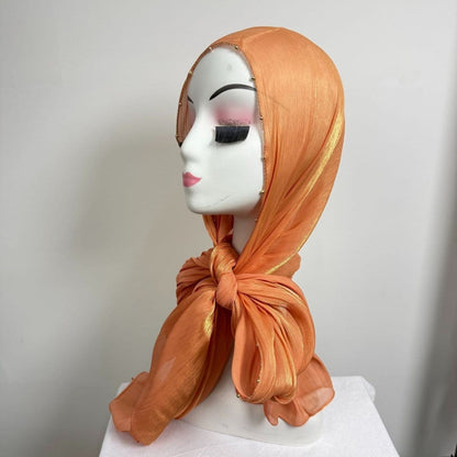Gold Chain Beaded Edge Crinkle Satin Hijab(MH238) - A-1 Thread Vault