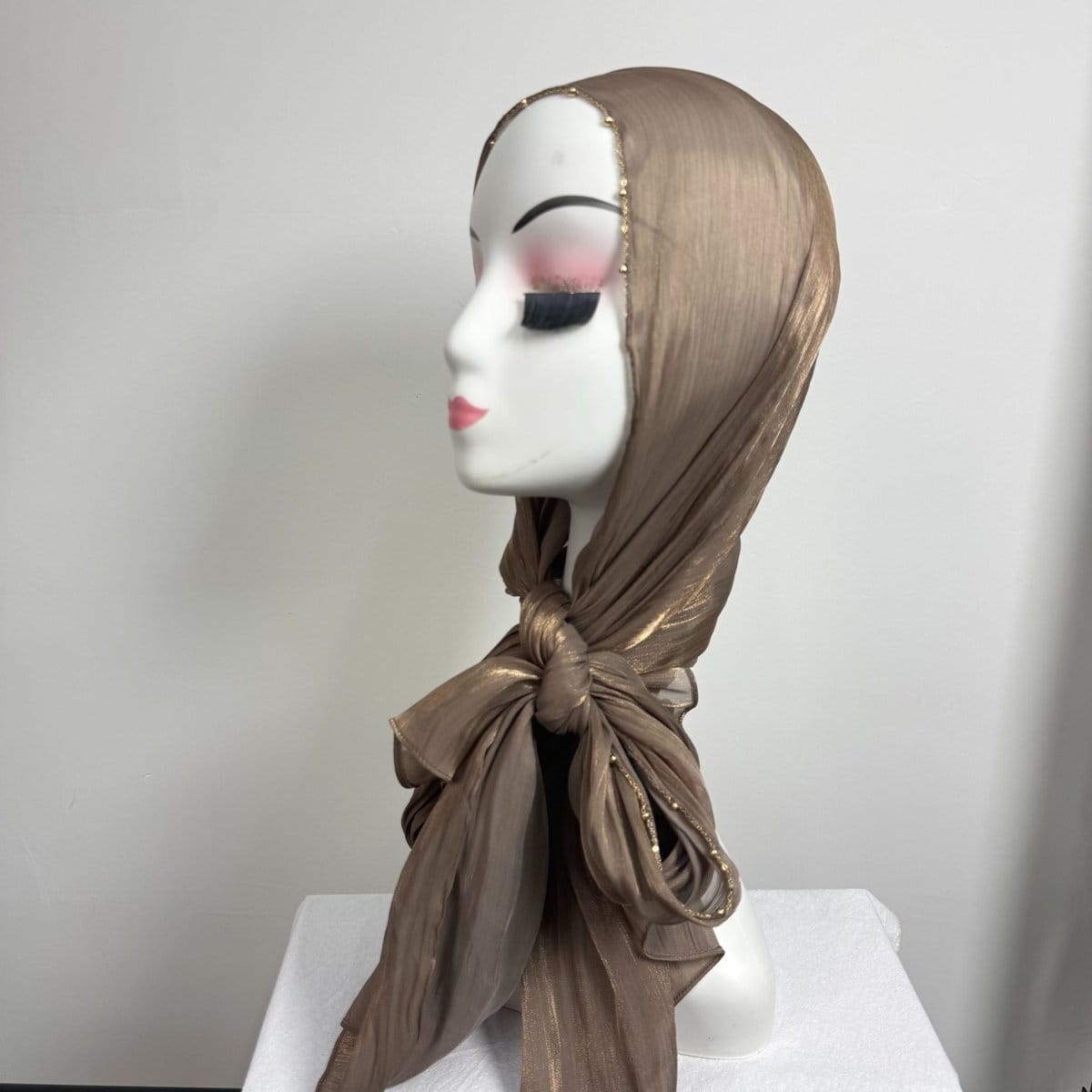 Gold Chain Beaded Edge Crinkle Satin Hijab(MH238) - A-1 Thread Vault