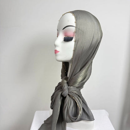 Gold Chain Beaded Edge Crinkle Satin Hijab(MH238) - A-1 Thread Vault
