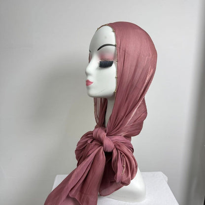 Gold Chain Beaded Edge Crinkle Satin Hijab(MH238) - A-1 Thread Vault