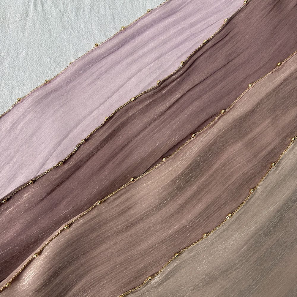 Gold Chain Beaded Edge Crinkle Satin Hijab(MH238) - A-1 Thread Vault