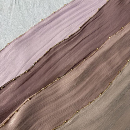 Gold Chain Beaded Edge Crinkle Satin Hijab(MH238) - A-1 Thread Vault