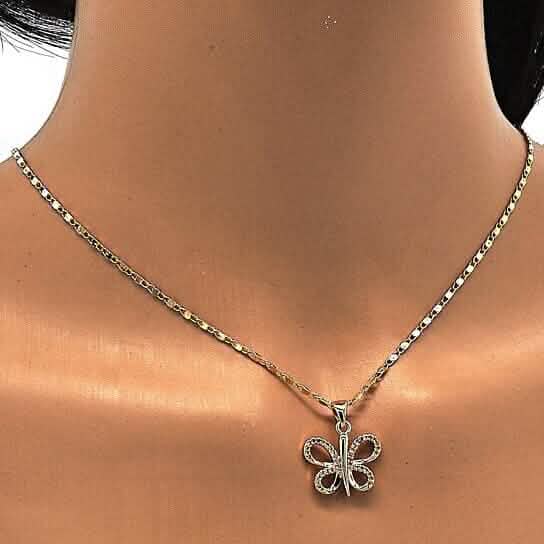 Gold Filled Fancy Necklace Butterfly Design with White Micro Pave Polished Finish Golden Tone - A-1 Thread Vault