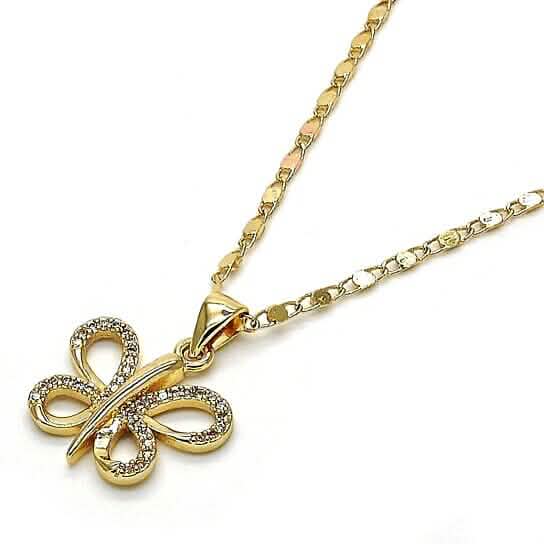 Gold Filled Fancy Necklace Butterfly Design with White Micro Pave Polished Finish Golden Tone - A-1 Thread Vault