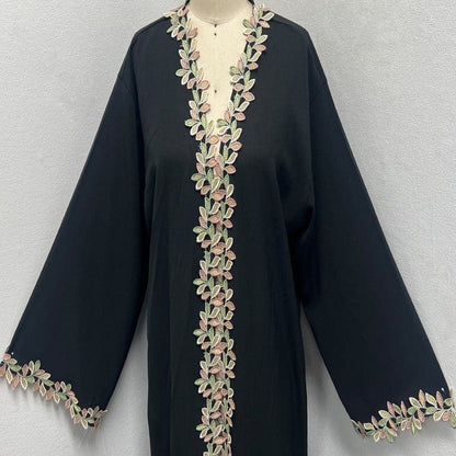 Gold Floral Embroidered Abaya (MOA296) - A-1 Thread Vault