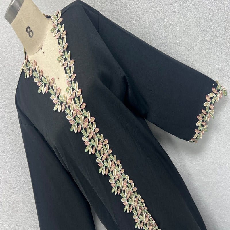 Gold Floral Embroidered Abaya (MOA296) - A-1 Thread Vault