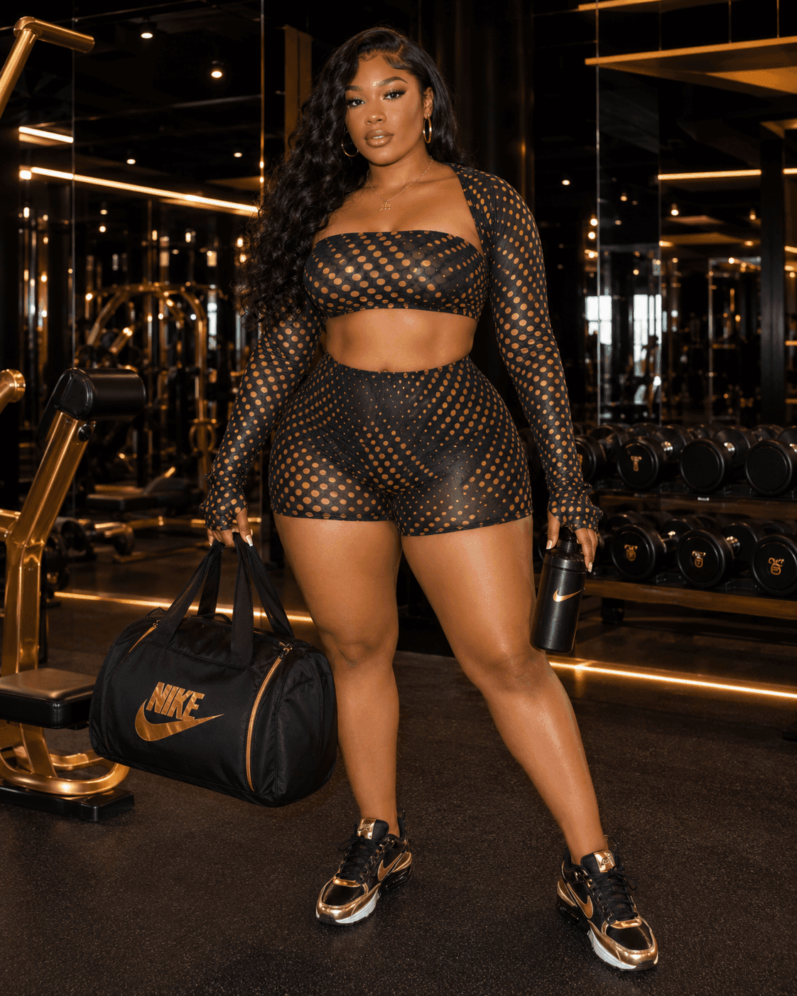 Gold Polka Dot Mesh 3-Piece Crop Top & Shorts Set - A-1 Thread Vault
