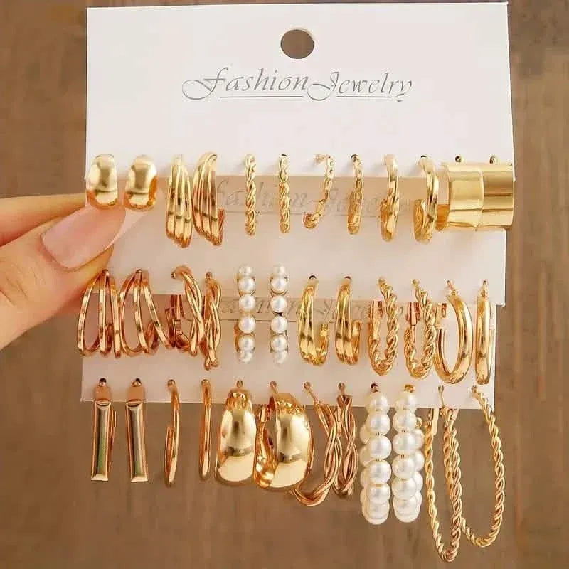 Gold-Tone Hoop Earrings Set with Faux Pearls - A-1 Thread Vault