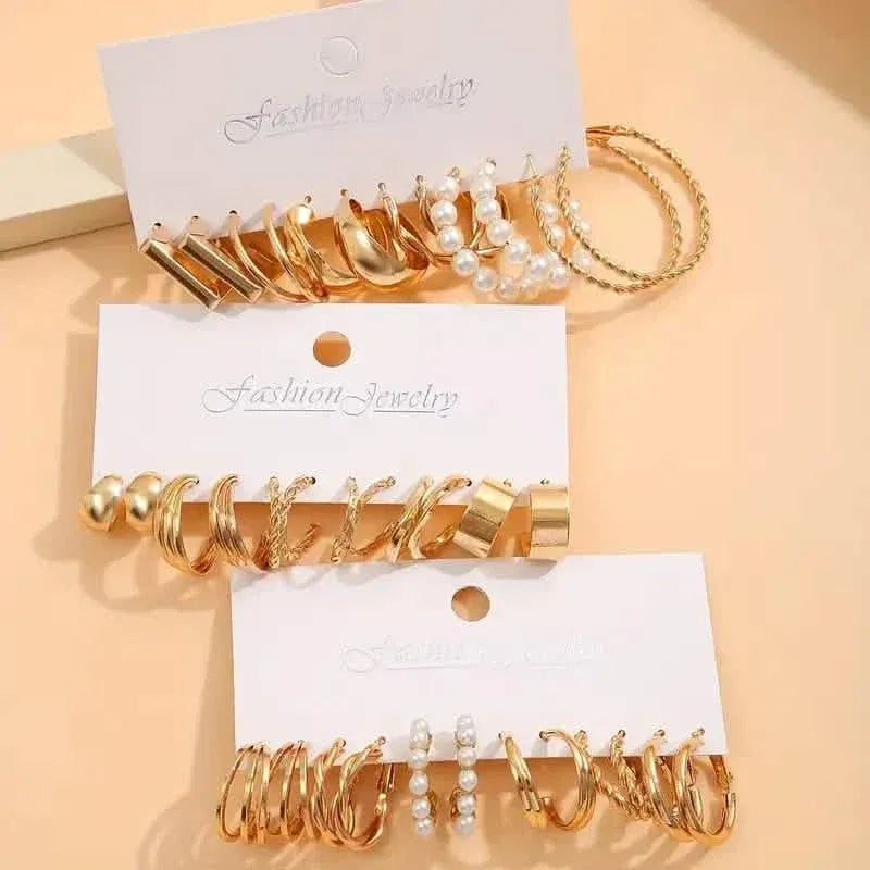 Gold-Tone Hoop Earrings Set with Faux Pearls - A-1 Thread Vault