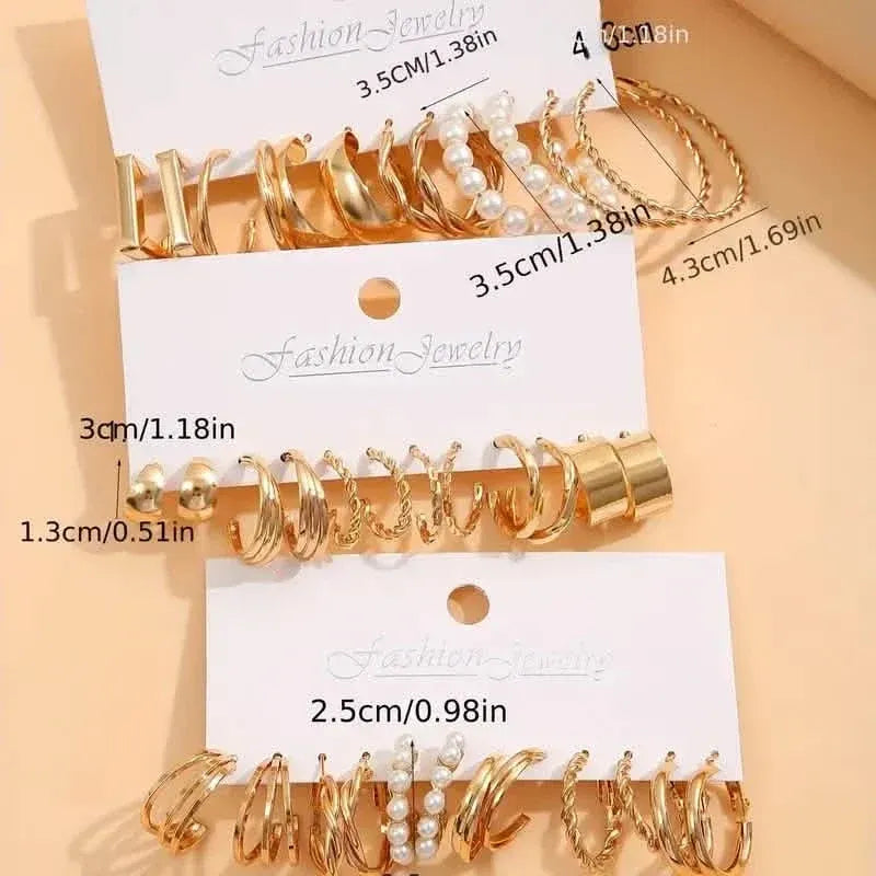 Gold-Tone Hoop Earrings Set with Faux Pearls - A-1 Thread Vault