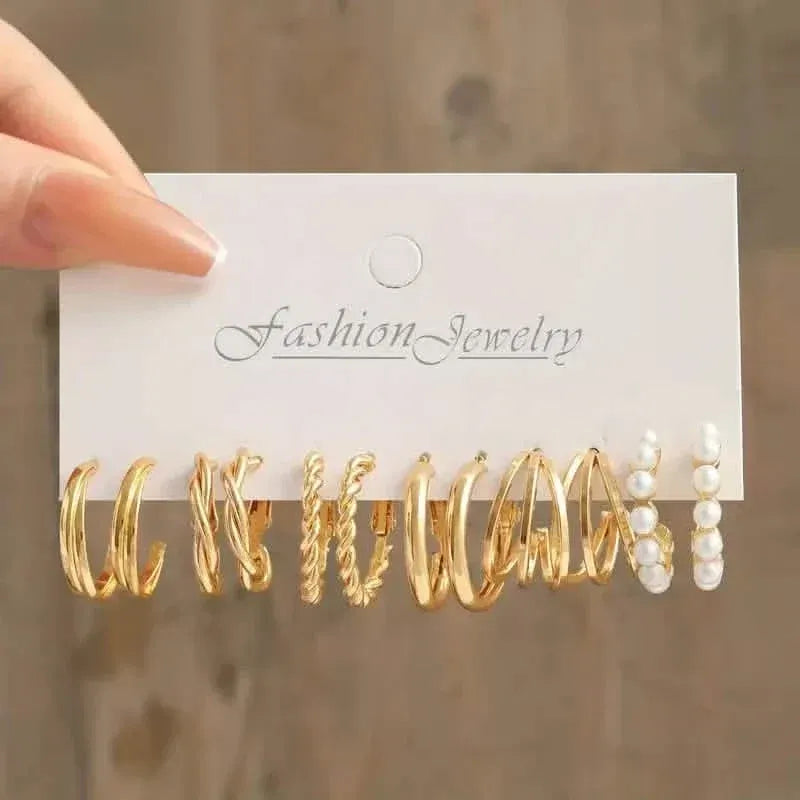 Gold-Tone Hoop Earrings Set with Faux Pearls - A-1 Thread Vault