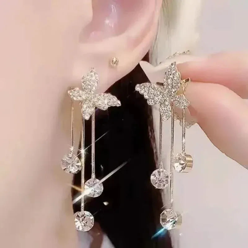 Golden-Tone Alloy Zirconia Dangle Earrings - A-1 Thread Vault