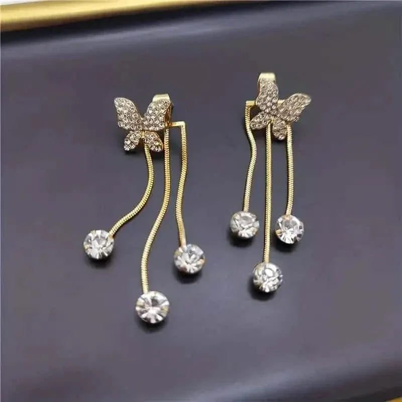 Golden-Tone Alloy Zirconia Dangle Earrings - A-1 Thread Vault