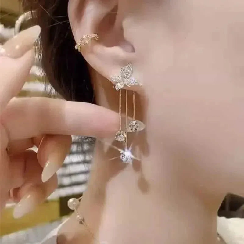 Golden-Tone Alloy Zirconia Dangle Earrings - A-1 Thread Vault