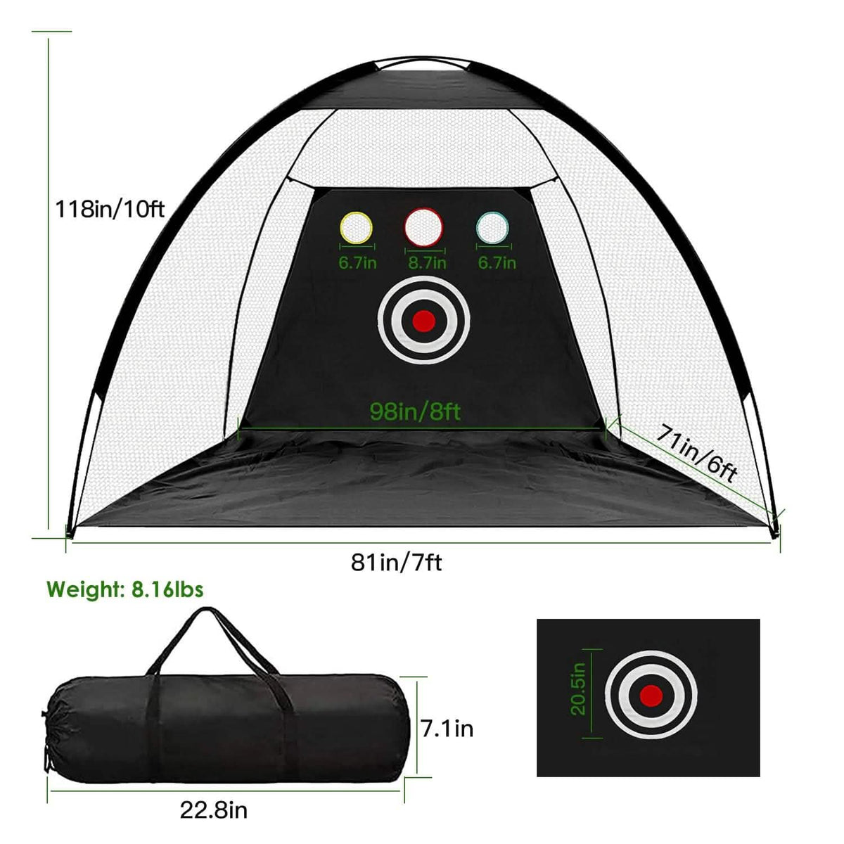 Golf Training Aids Driving Hitting Nets with Tri-Turf Golf Mat Target Cloth 10 Golf Balls 7 Golf Tees 2 Rubber Golf Tee Holders Carry Bag for Indoor Outdoor Sports - A-1 Thread Vault