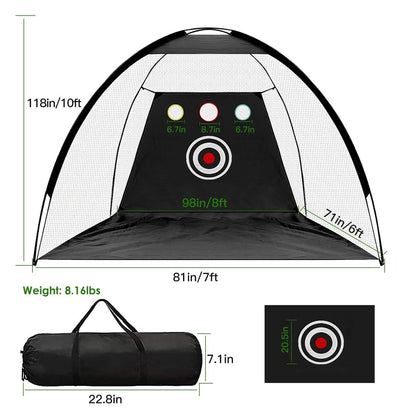 Golf Training Aids Driving Hitting Nets with Tri-Turf Golf Mat Target Cloth 10 Golf Balls 7 Golf Tees 2 Rubber Golf Tee Holders Carry Bag for Indoor Outdoor Sports - A-1 Thread Vault