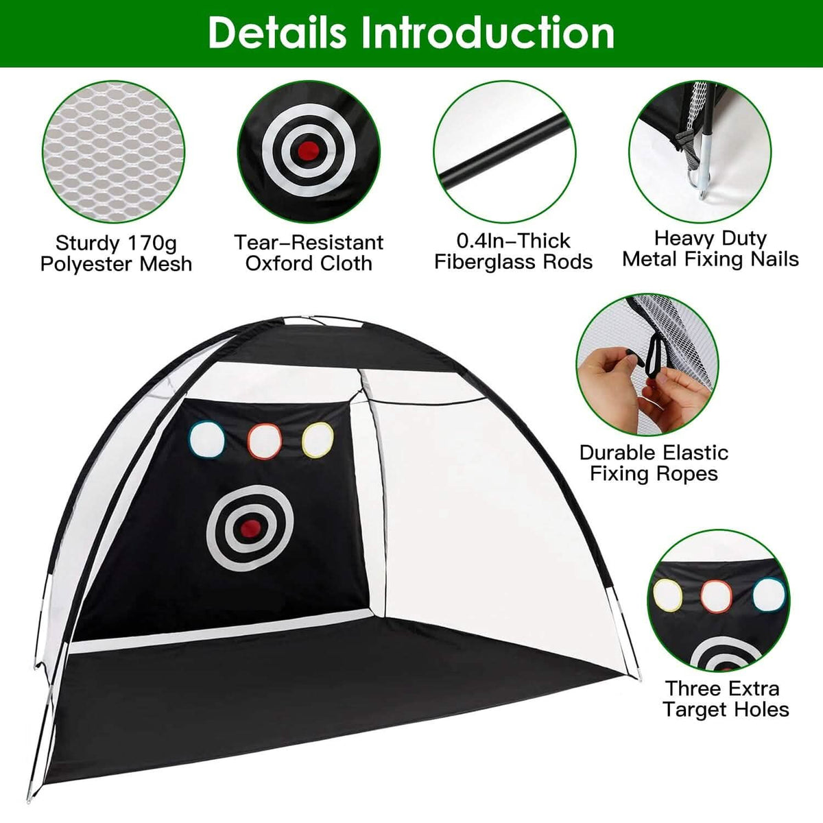 Golf Training Aids Driving Hitting Nets with Tri-Turf Golf Mat Target Cloth 10 Golf Balls 7 Golf Tees 2 Rubber Golf Tee Holders Carry Bag for Indoor Outdoor Sports - A-1 Thread Vault